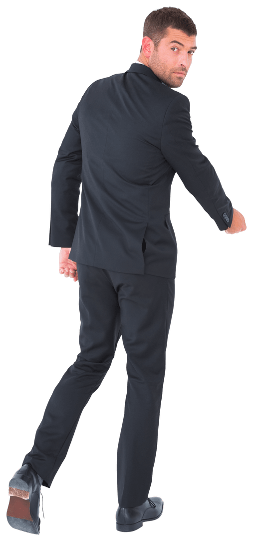Businessman Wearing Suit Looking Back on Transparent Background