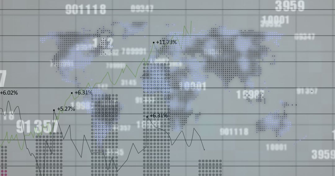 Digital Interface with World Map and Financial Data Overlay
