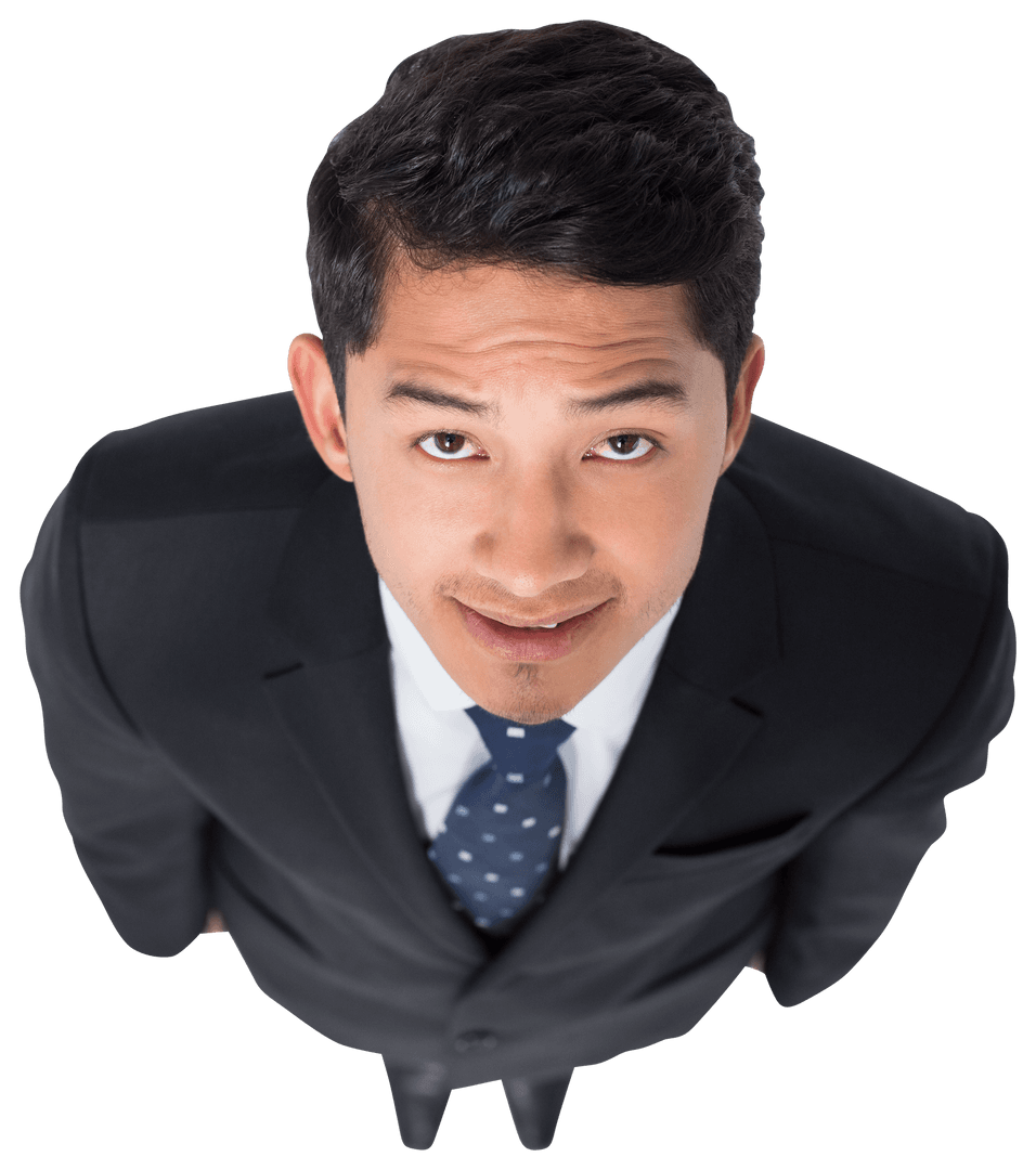 Confident Businessman on Transparent Background Looking Upwards