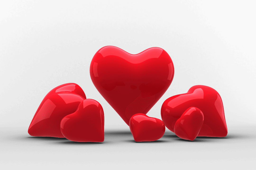 Vibrant Red Hearts on Transparent Background for Creative Writing