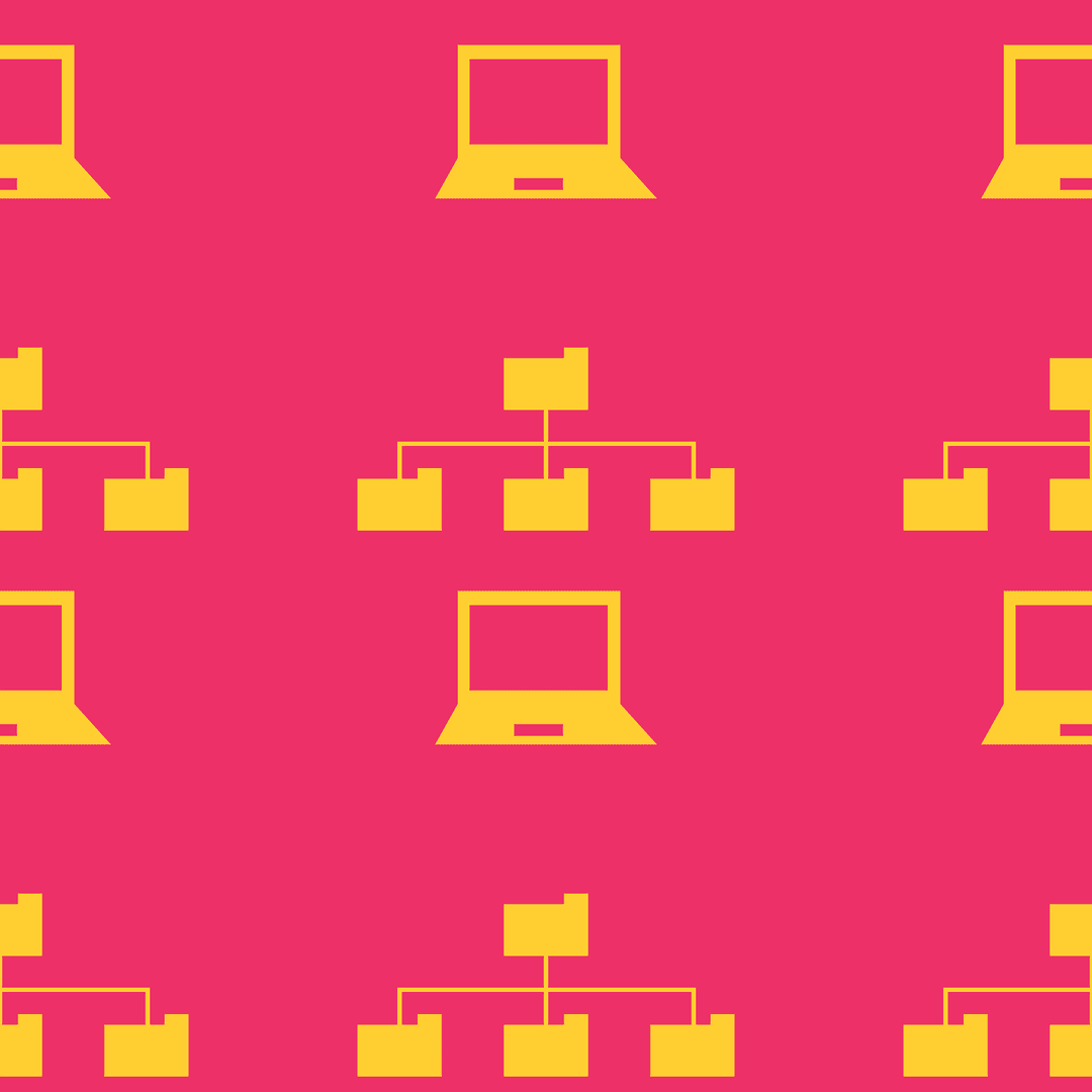 Pattern of Yellow Laptop and File Icons on Transparent Background