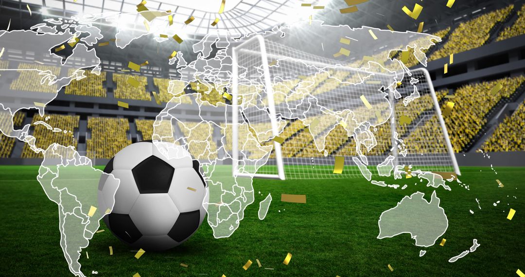 Global Soccer Celebration Concept with World Map and Confetti