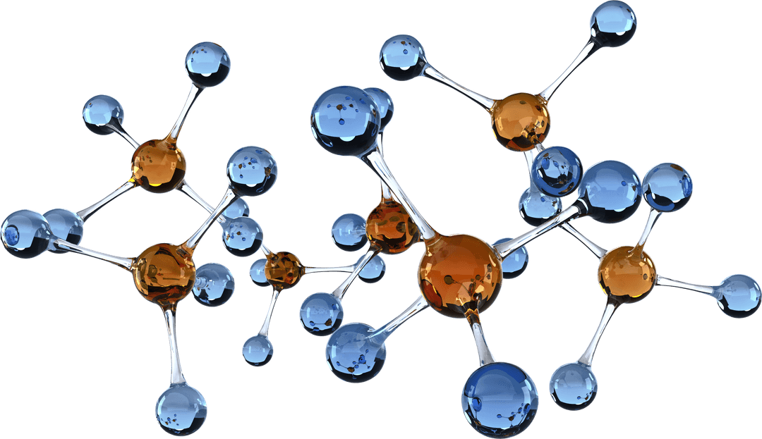 Transparent Abstract Molecular Structure with Blue and Orange Spheres