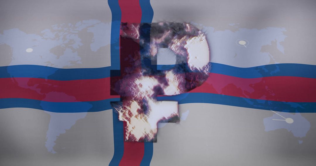 Faroe Islands Flag with Currency Symbol and World Map