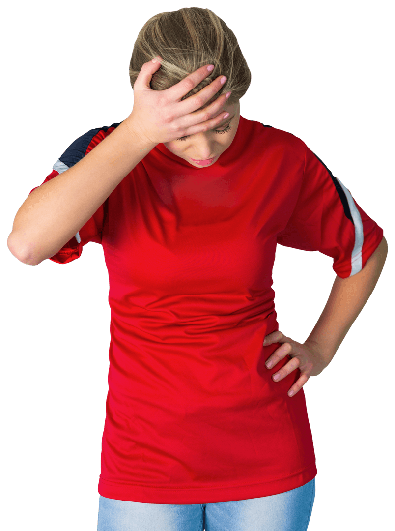Disappointed Soccer Fan in Red Jersey with Transparent Background