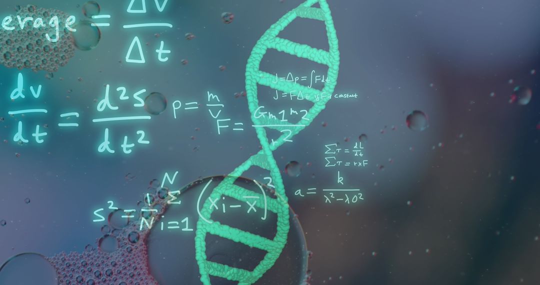 DNA Strand with Mathematical Formulas and Bubbles Background