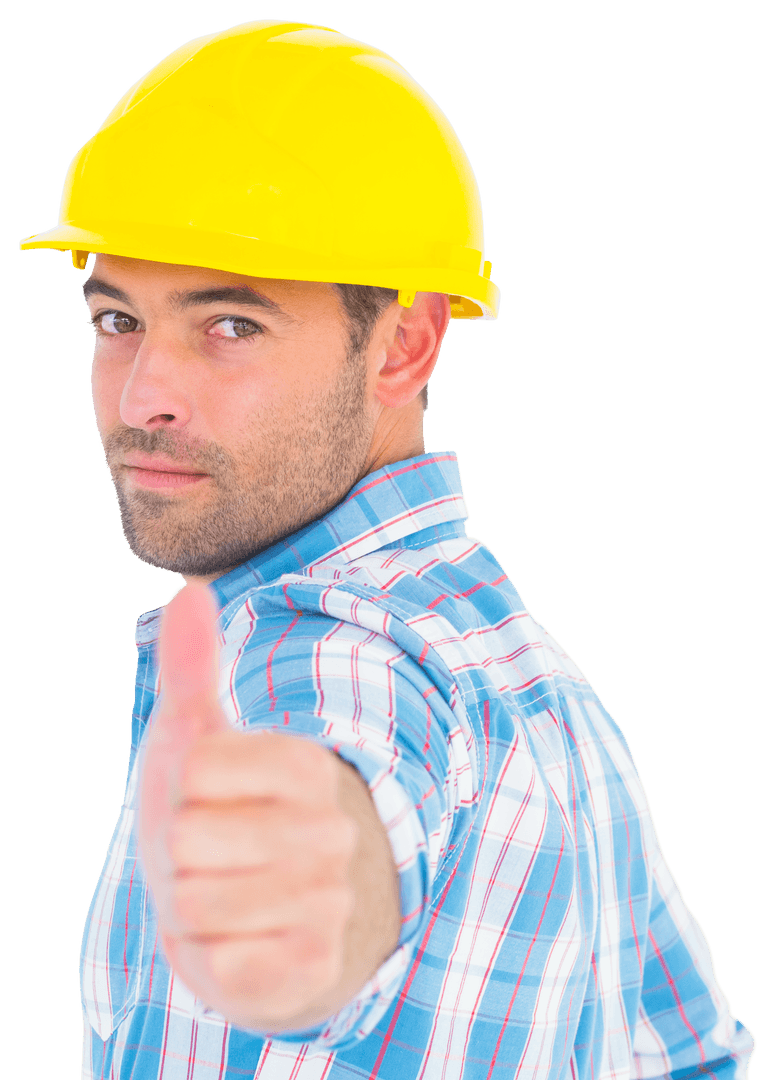 Transparent Confident Construction Worker Giving Thumbs Up