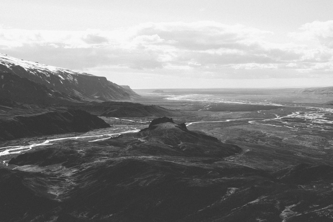 Monochrome Landscape of Vast Valley and Majestic Mountains - Free Images, Stock Photos and Pictures on Pikwizard.com