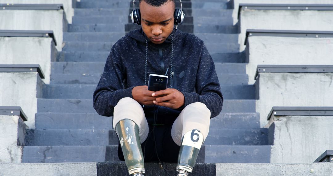 Young Male Athlete with Prosthetic Legs Listening to Music - Free Images, Stock Photos and Pictures on Pikwizard.com