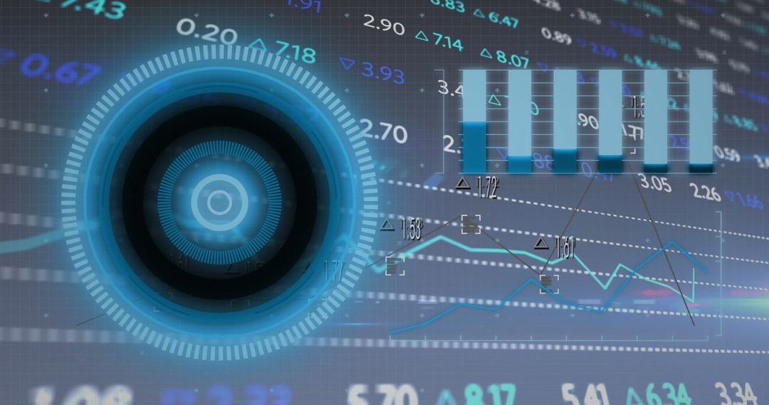 Futuristic Data Visualization with HUD Interface and Blue Graphs