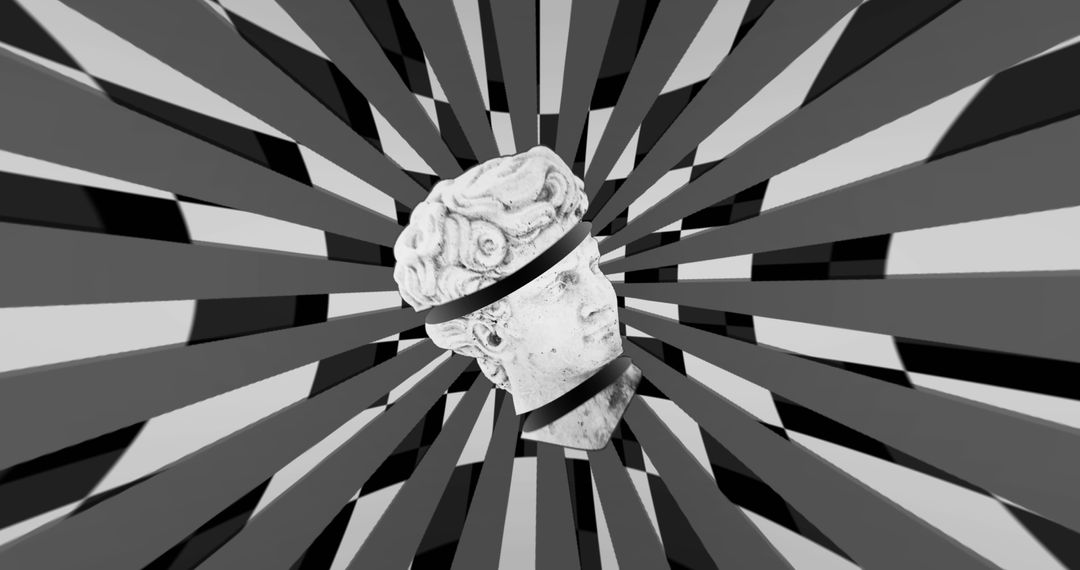 Surreal Head Sculpture with Distorted Stripes