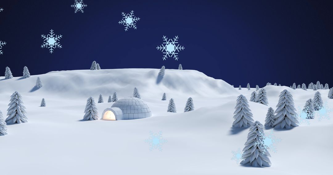 Glowing Igloo in Winter Wonderland with Snowflakes