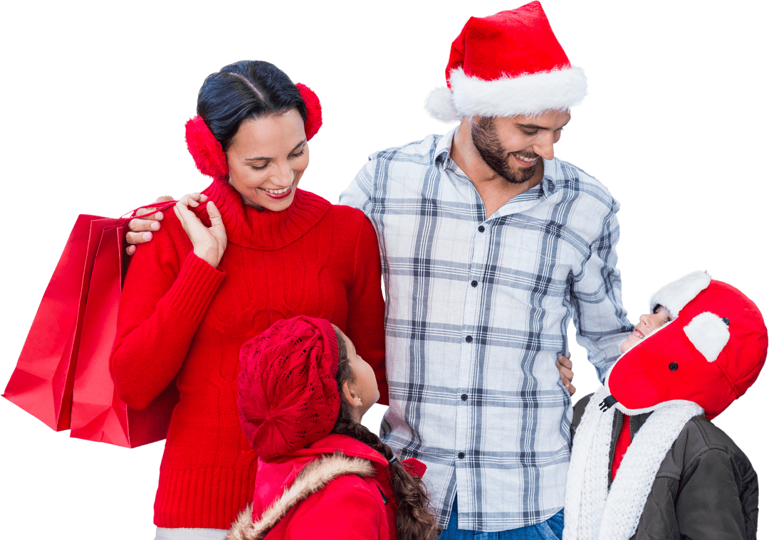 Transparent Image of Smiling Family Shopping at Christmas