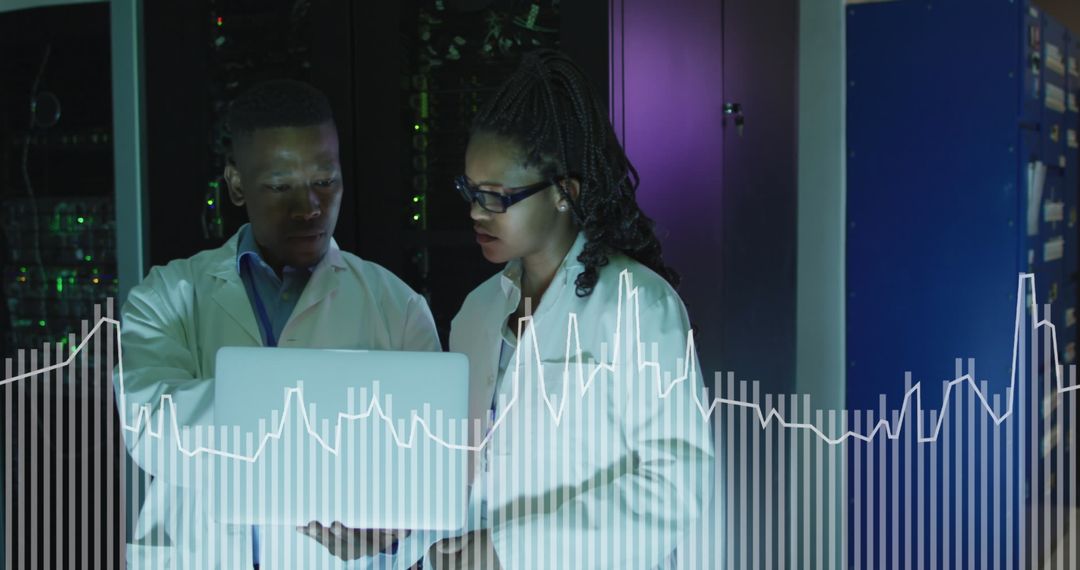 African American Professionals Analyzing Data in Server Room