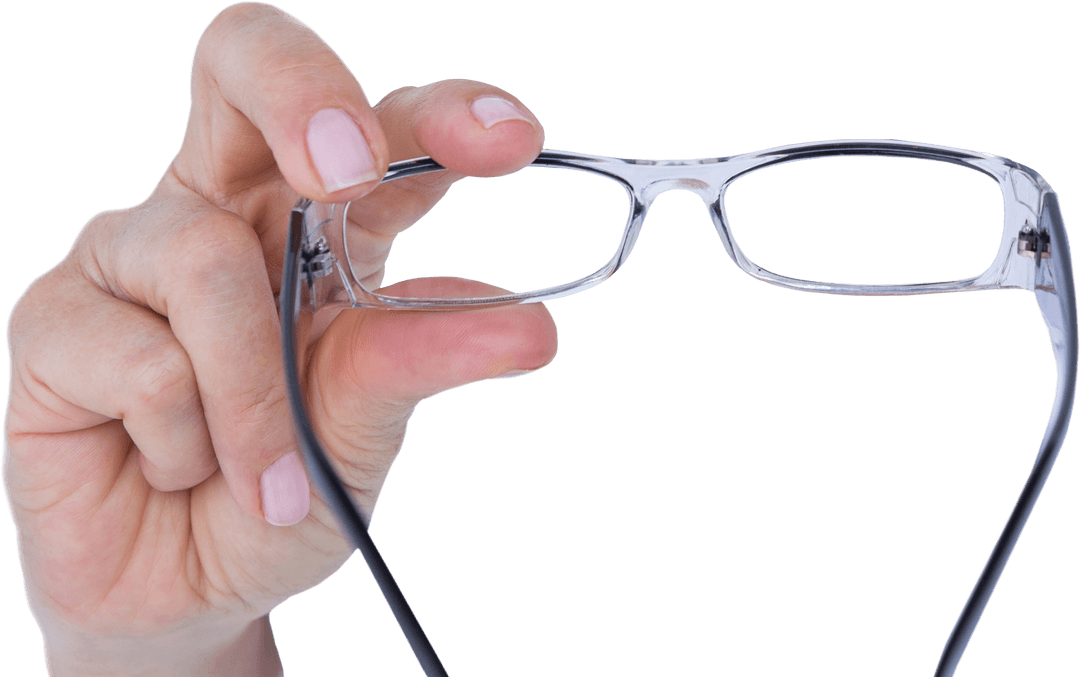 Hand Holding Clear Glasses on Transparent Background