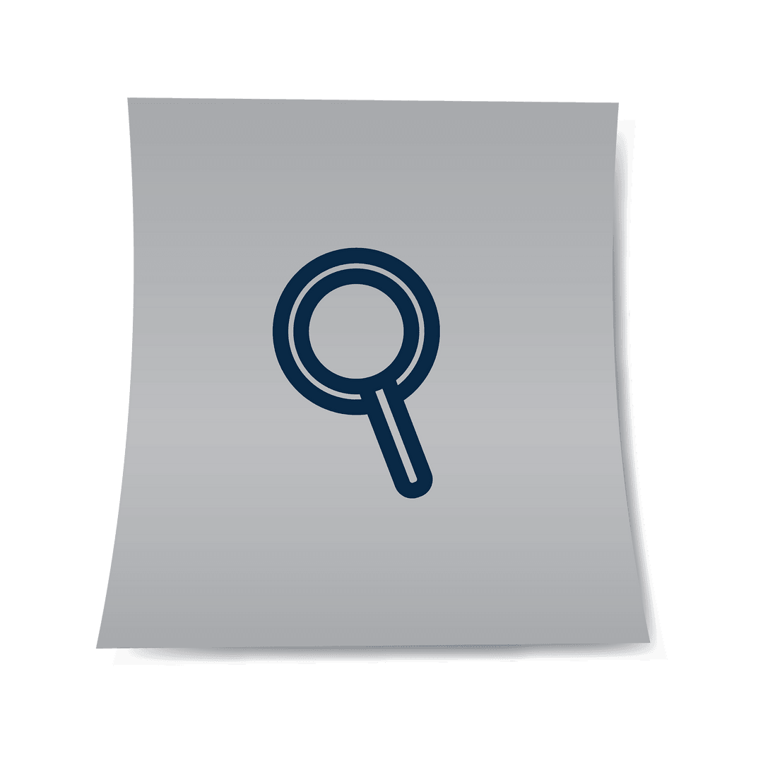 Gray Sheet Icon with Black Magnifier on Transparent Background