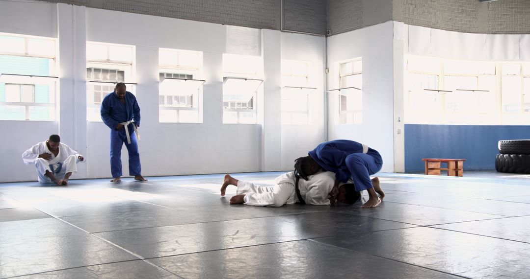 Men Engaging in Jiu Jitsu Training Session on Mats