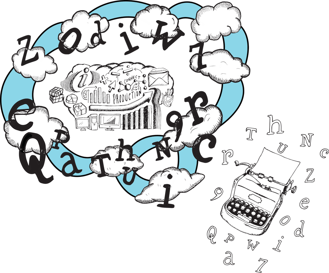 Transparent Letters and Typewriter Digital Media Collage