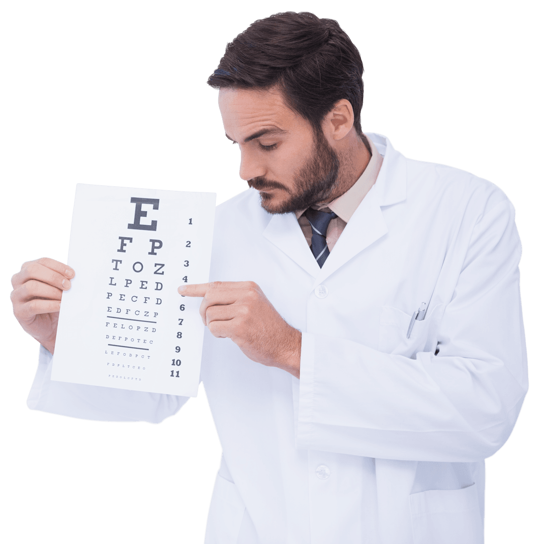 Transparent Background Doctor Displaying Eye Chart Examination
