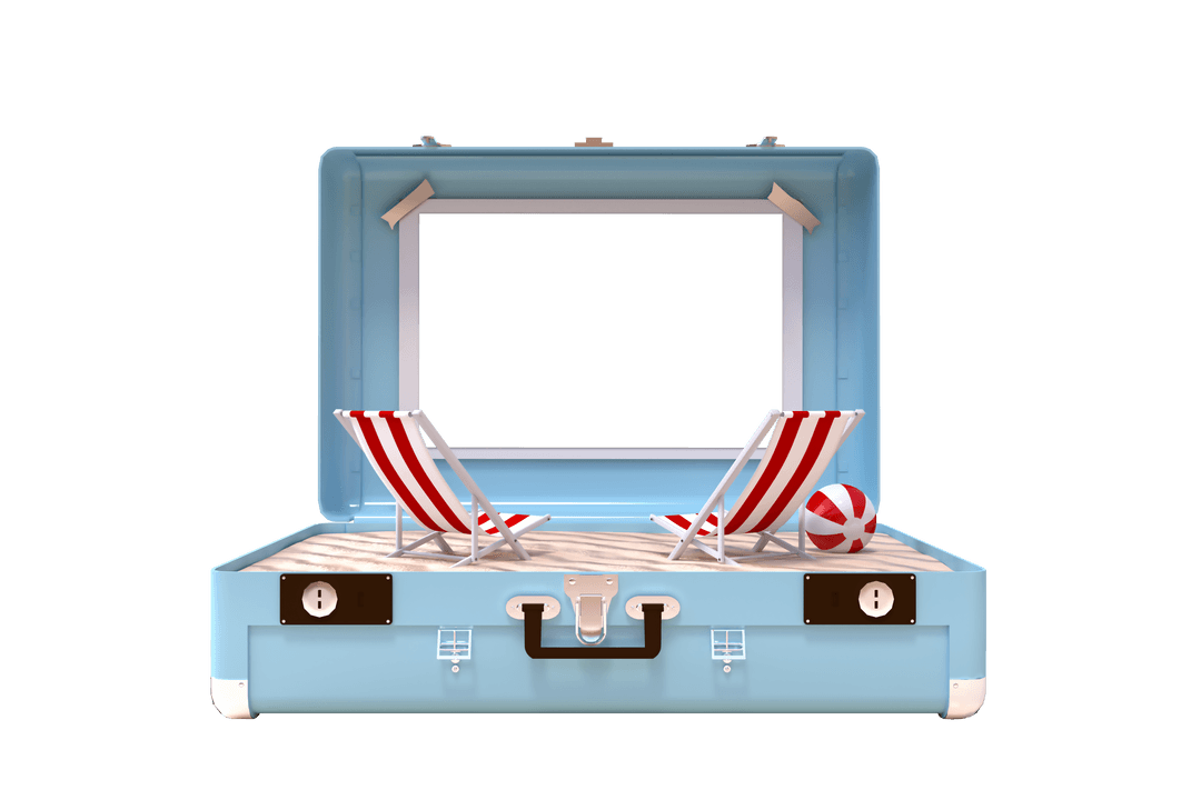 Blue Suitcase Deckchairs Ball Transparent Background Illustration