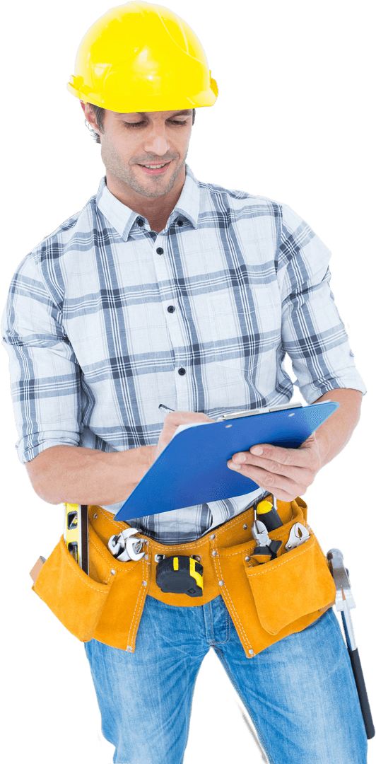 Transparent Architect with Clipboard Helmet and Tools Animated