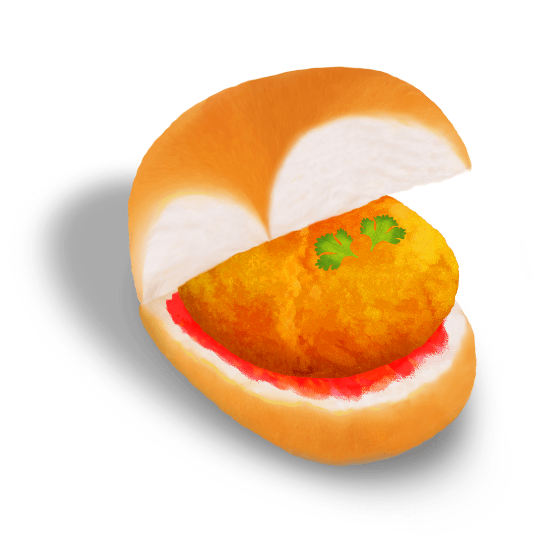 Transparent Vector Illustration of Vada Pav with Spicy Elements