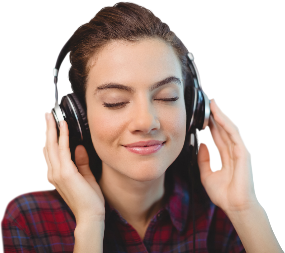 Transparent Happy Young Woman Listening to Headphones with Closed Eyes and Relaxed Smile - Download Free Stock Images Pikwizard.com