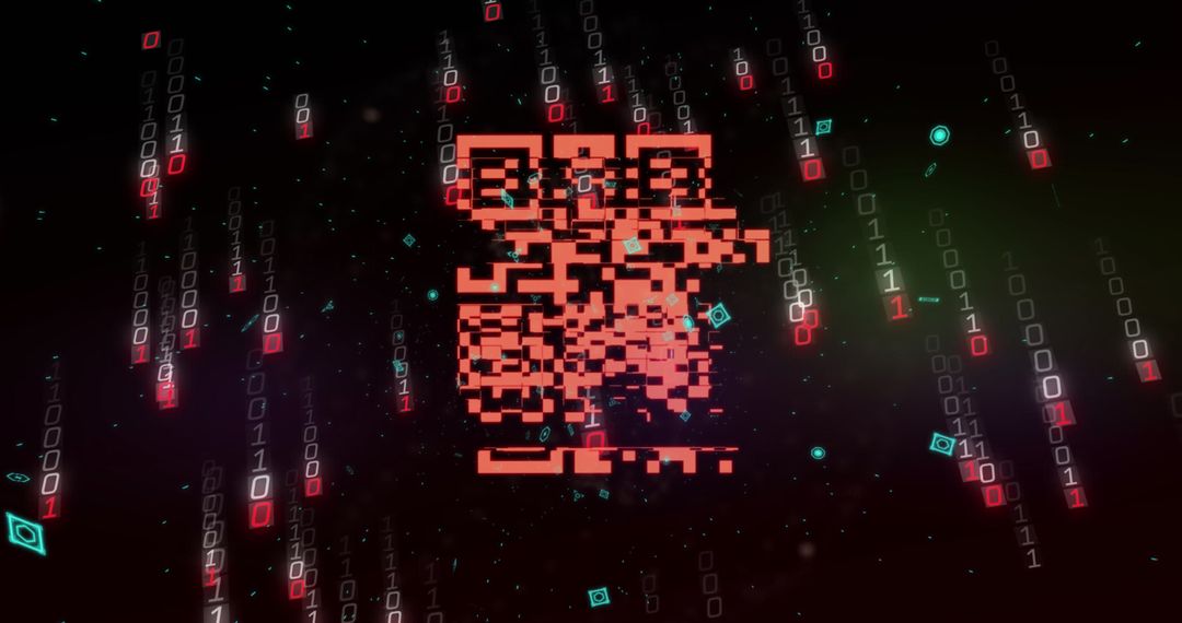 Futuristic QR Code Amidst Digital Binary Rain