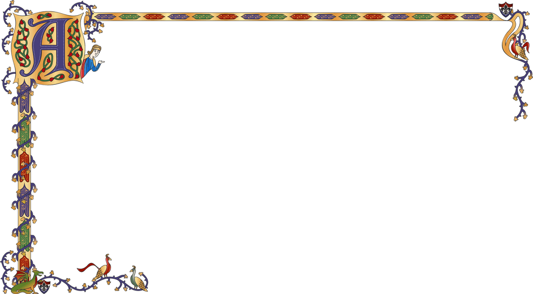 Transparent Medieval Illuminated Border with Gold Initial and Animals