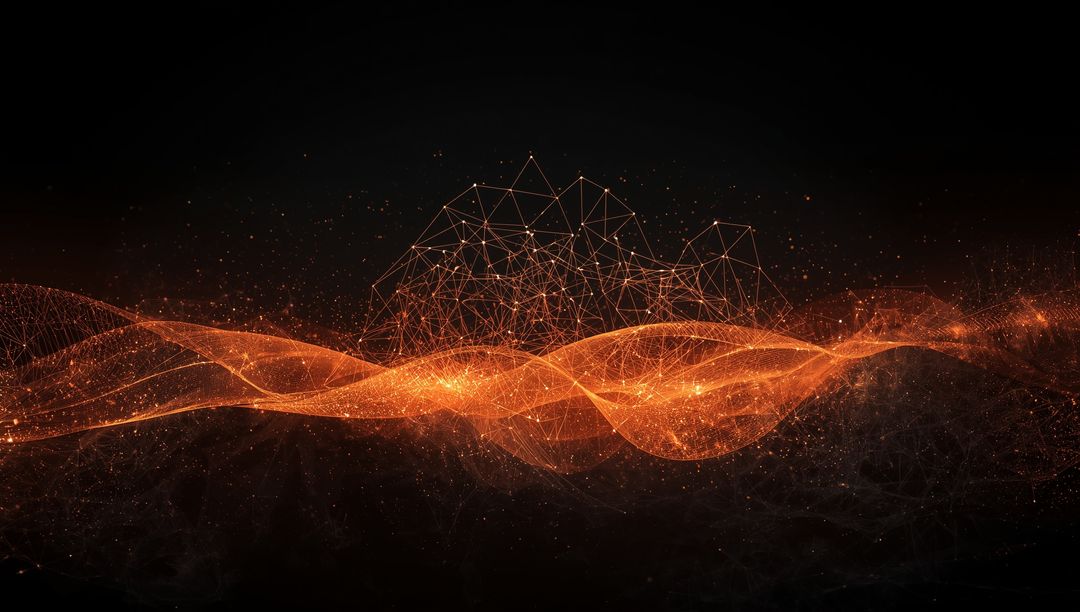 Flowing Orange Waveform in Digital Black Void