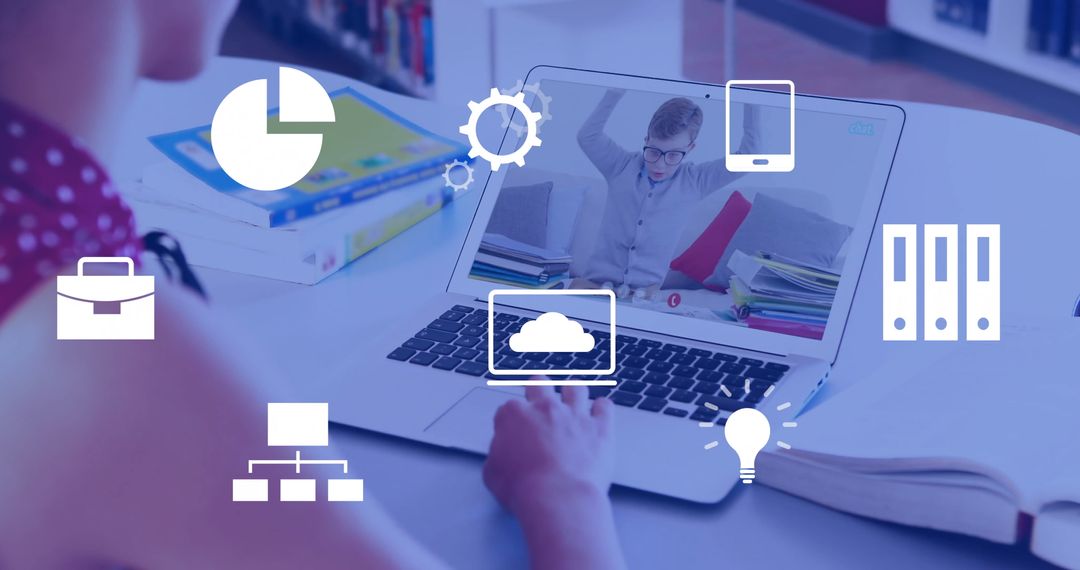 Virtual Educational Interaction with Technology Icons Overlay