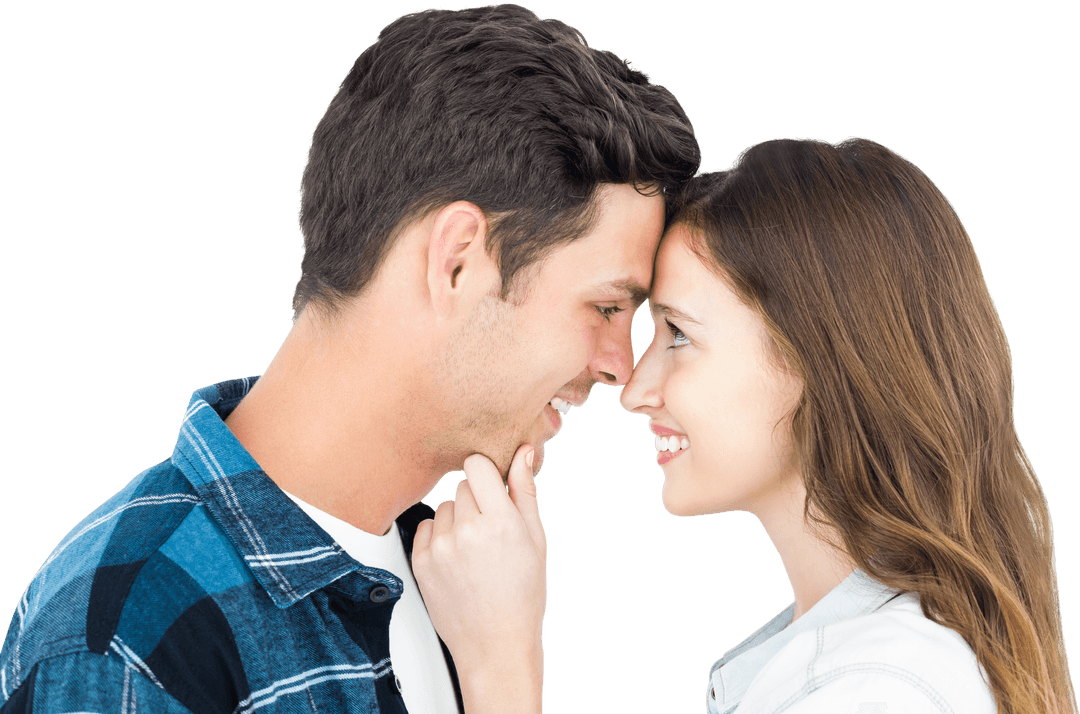 Transparent Smiling Couple Touching Noses with Genuine Affection