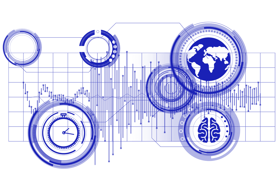 Blue Digital Interface Circles on Transparent Background