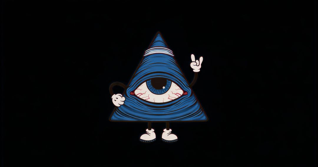 Triangular All-Seeing Character Embracing Rock Gesture