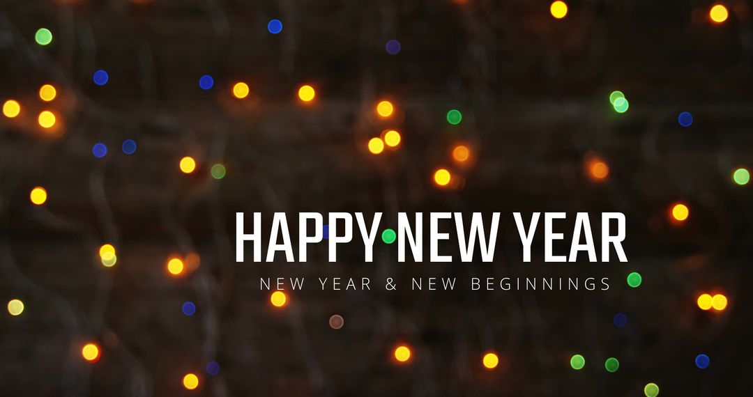 Colorful Bokeh String Lights with Happy New Year Message