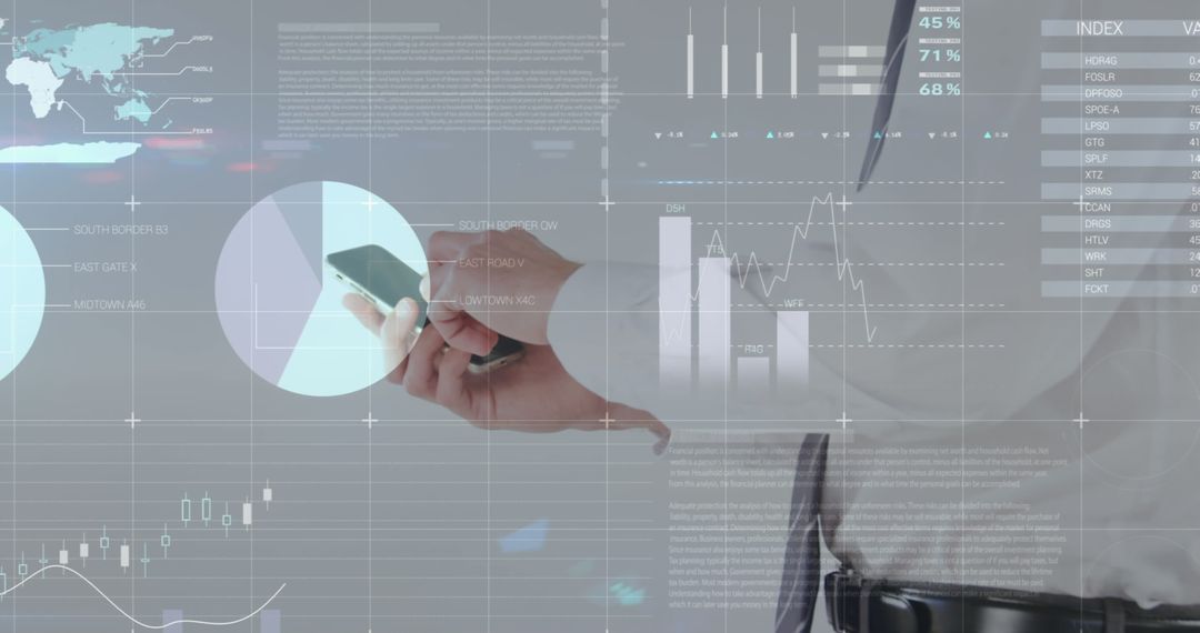 Businessman Analyzing Digital Graphs with Smartphone in Hand