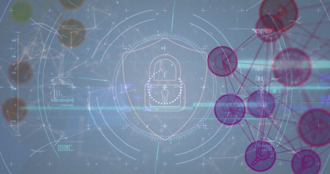 Digital Network Connections with Cybersecurity Padlock