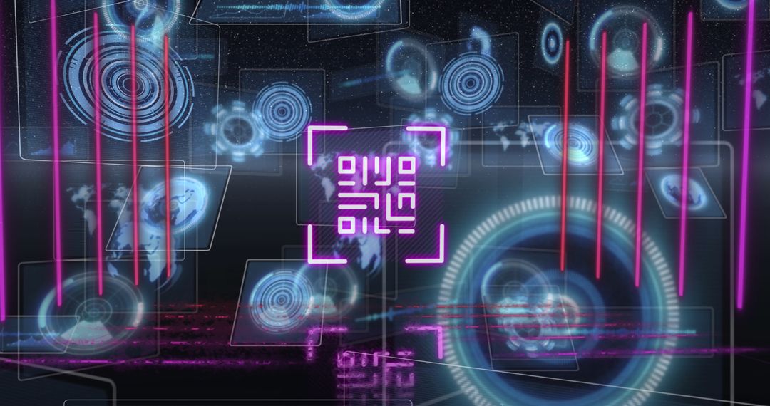 Futuristic qr code and data processing interface