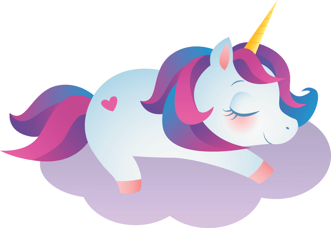 Cute Unicorn Sleeping on Transparent Cloud