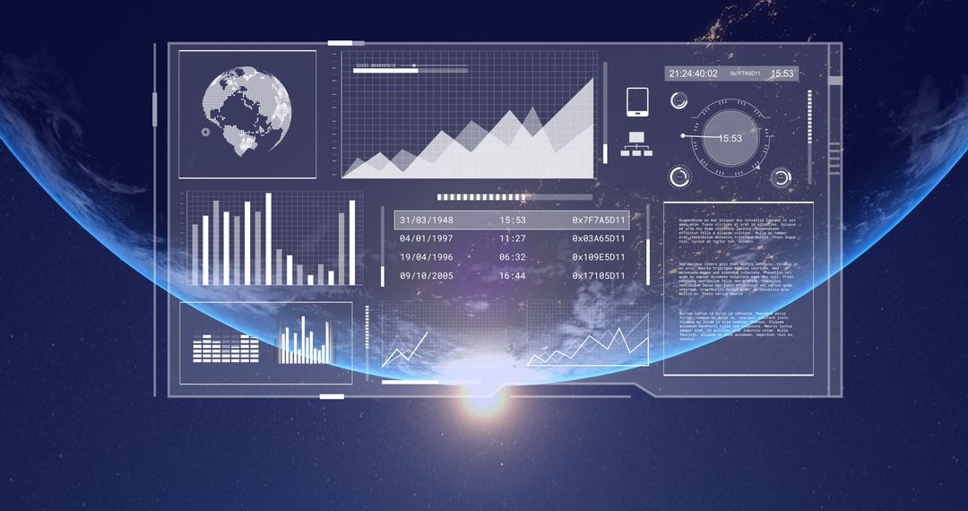 Digital Interface with Data Analytics Visuals Globe Background