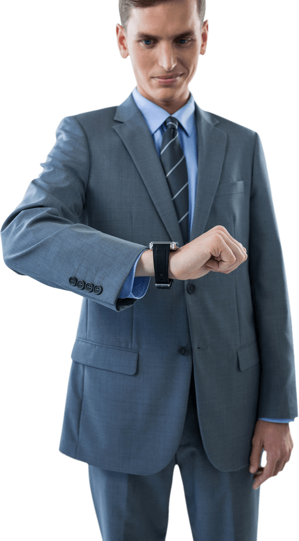 Businessman Wearing Suit Checking Transparent Smartwatch Time