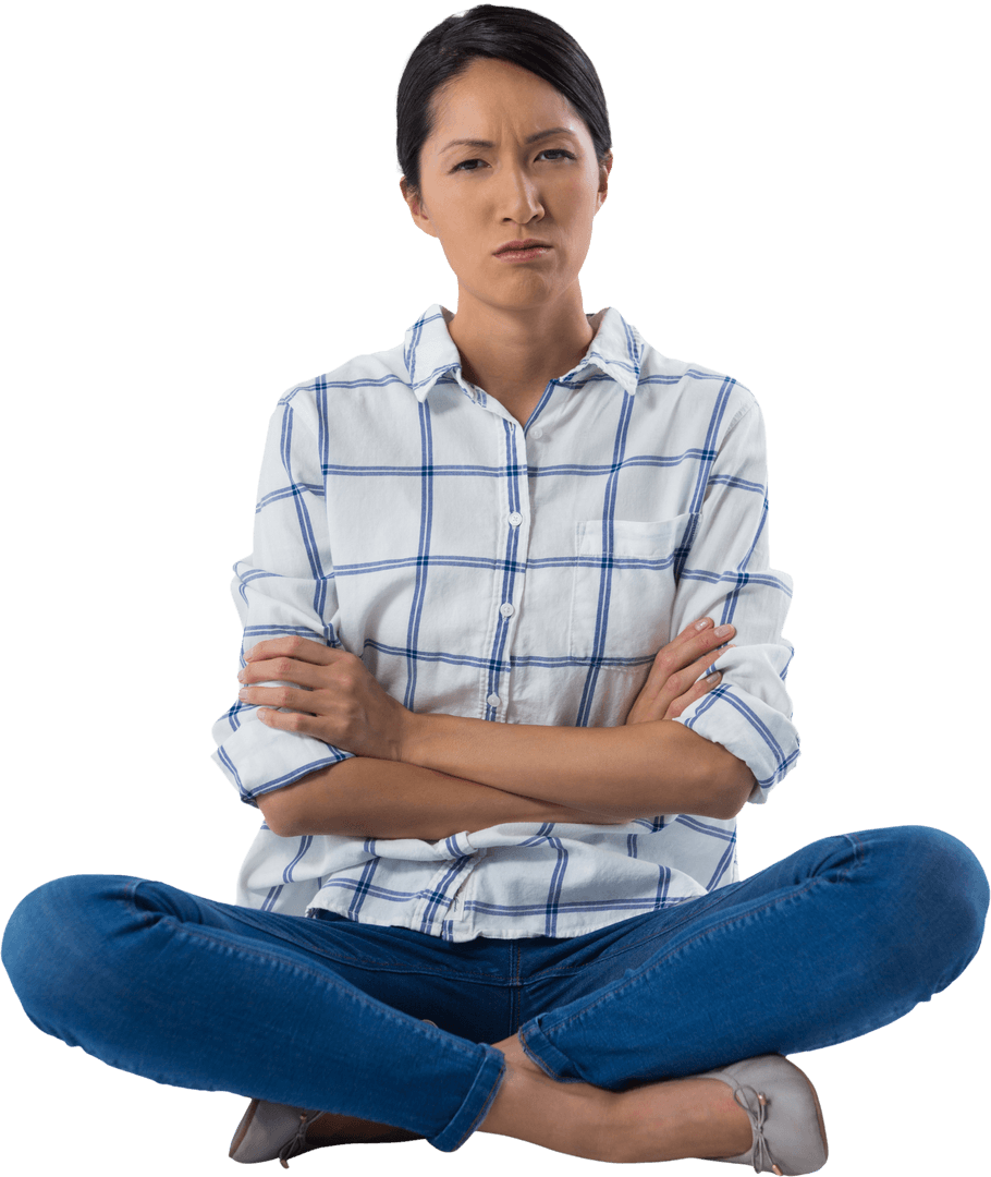 Transparent Background: Pensive Woman Crossed Arms