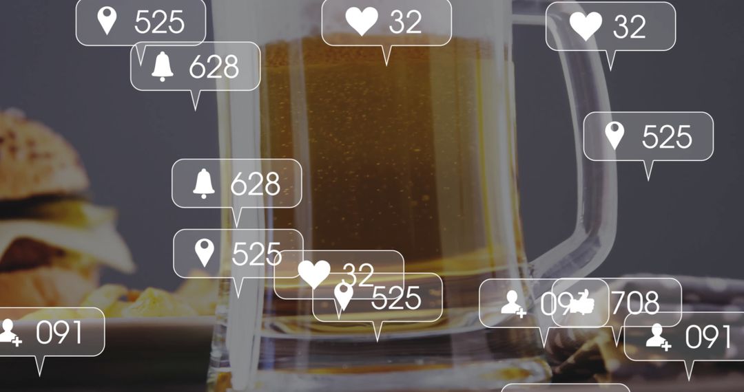 Digital Interaction Symbols Overlaying Beer and Snacks