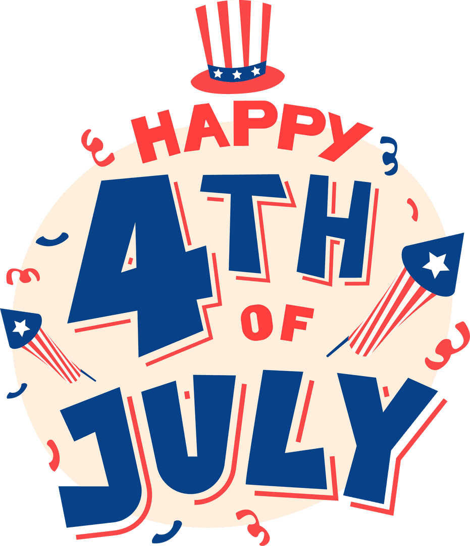 Festive Happy 4th of July Vector with Hat and Fireworks