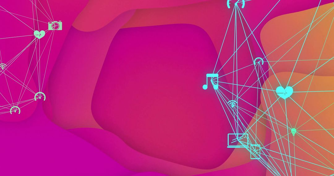 Digital Network Connections Against Pink and Orange Background