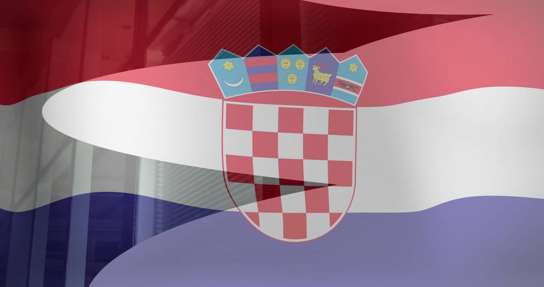 Croatian Flag Waving with Urban Reflection
