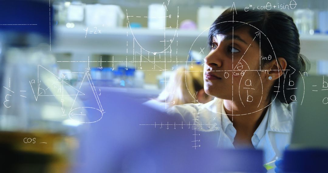 Female Scientist with Digital Data Overlay in Laboratory