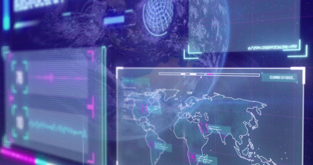 Futuristic Data Screens Projecting Global Connectivity