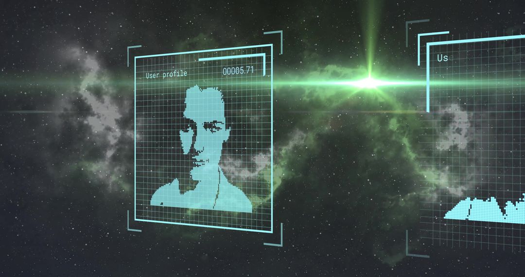 Futuristic Data Processing Space Interface with Digital Avatars