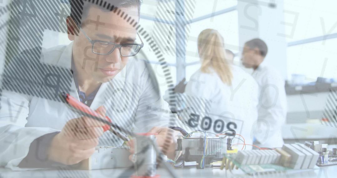 Male Scientist Conducting Circuit Analysis in Research Lab